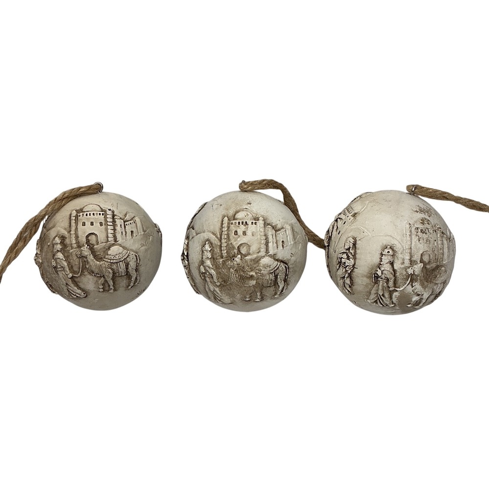 Christmas Nativity Ornaments Set 3 Ivory Resin Stone Look Religious